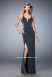 Picture of: Glam V Neckline Prom Dress with Sheer Detail and Beads in Silver, Style: 22296, Detail Picture 1