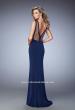 Picture of: V Neckline Jersey Gown with Satin Bodice and Sheer Back in Blue, Style: 22301, Back Picture