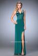 Picture of: V Neckline Jersey Gown with Satin Bodice and Sheer Back in Green, Style: 22301, Detail Picture 2