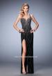 Picture of: Open Back Long Prom Dress with Side Leg Slit in Black, Style: 22305, Main Picture