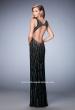 Picture of: Open Back Long Prom Dress with Side Leg Slit in Black, Style: 22305, Back Picture