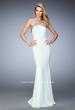 Picture of: Long Open Back Jersey Prom Dress with Gold Stud Detail in White, Style: 22307, Main Picture