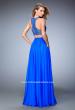 Picture of: Two Piece Chiffon Gown with Illusion Neckline and Pockets in Blue, Style: 22308, Back Picture