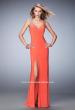 Picture of: V Neckline Prom Dress with Gold Stud Detail and Slit in Orange, Style: 22312, Main Picture