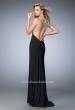 Picture of: V Neckline Prom Dress with Gold Stud Detail and Slit in Black, Style: 22312, Back Picture