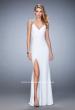 Picture of: V Neckline Prom Dress with Gold Stud Detail and Slit in White, Style: 22312, Detail Picture 3