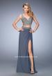 Picture of: Two Piece Prom Dress with Slit and Metallic Stud Detail in Silver, Style: 22319, Main Picture