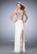 Picture of: Two Piece Prom Dress with Slit and Metallic Stud Detail in White, Style: 22319, Detail Picture 1