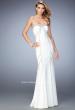 Picture of: Gold Stud Patterned Long Prom Dress with Open Back in White, Style: 22321, Main Picture