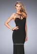 Picture of: Long Jersey Prom Dress with Embellished Straps in Black, Style: 22329, Main Picture