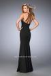 Picture of: Long Jersey Prom Dress with Embellished Straps in Black, Style: 22329, Back Picture
