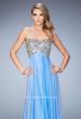 Picture of: Long Chiffon Prom Dress with Open Back and Silver Beads in Blue, Style: 22334, Main Picture