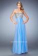Picture of: Long Chiffon Prom Dress with Open Back and Silver Beads in Blue, Style: 22334, Detail Picture 1