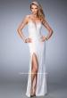 Picture of: Lace Gown with Pearl and Crystal Detail and Side Slit in White, Style: 22335, Main Picture