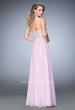 Picture of: Chiffon Prom Gown with Crystals, Pearls, and Rhinestones in Pink, Style: 22337, Back Picture
