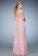 Picture of: Long Chiffon Prom Dress with Gathered Bodice and Skirt in Pink, Style: 22338, Back Picture