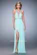 Picture of: Crystal Encrusted Prom Gown with Side Leg Slit in Blue, Style: 22347, Detail Picture 1