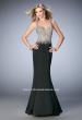 Picture of: Satin Mermaid Gown with Open Back and Cascading Beads in Black, Style: 22365, Main Picture