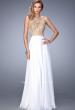 Picture of: Gold Lace Embellished High Neckline Prom Dress in White, Style: 22372, Main Picture