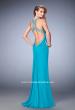 Picture of: Gold Stud Embellished Prom Dress with Open Back in Blue, Style: 22374, Back Picture