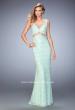 Picture of: Faux Two Piece Lace Dress with Sheer Detail and Stones in Green, Style: 22377, Main Picture