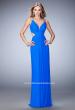 Picture of: Long Prom Gown with V Neck and Crystal Encrusted Straps in Blue, Style: 22384, Detail Picture 2