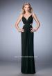 Picture of: Long Prom Gown with V Neck and Crystal Encrusted Straps in Black, Style: 22384, Detail Picture 3