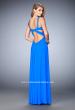 Picture of: Crystal Embellished Gown with Center Slit and Open Back in Blue, Style: 22385, Back Picture