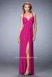 Picture of: Crystal Embellished Gown with Center Slit and Open Back in Pink, Style: 22385, Detail Picture 1