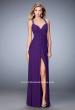 Picture of: Crystal Embellished Gown with Center Slit and Open Back in Purple, Style: 22385, Detail Picture 2