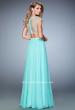 Picture of: Two Piece Illusion Neckline Dress with Pearls and Crystals in Blue, Style: 22387, Back Picture