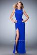 Picture of: Jersey Prom Dress with Shoulder Cut Outs and Side Slit in Blue, Style: 22394, Back Picture