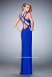 Picture of: Jersey Prom Dress with Shoulder Cut Outs and Side Slit in Blue, Style: 22394, Detail Picture 1
