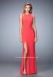 Picture of: Jersey Prom Dress with Shoulder Cut Outs and Side Slit in Orange, Style: 22394, Detail Picture 2