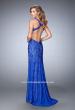 Picture of: Elegant Lace Dress with Open Back and Side Leg Slit in Blue, Style: 22398, Back Picture