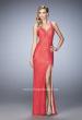 Picture of: Elegant Lace Dress with Open Back and Side Leg Slit in Orange, Style: 22398, Detail Picture 3
