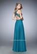 Picture of: Sheer Illusion Neckline Prom Dress with Back X Straps in Green, Style: 22407, Back Picture