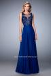 Picture of: Sheer Illusion Neckline Prom Dress with Back X Straps in Blue, Style: 22407, Detail Picture 2