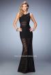 Picture of: Jersey Sheer Stripe Prom Dress with Bandeau and Shorts in Black, Style: 22441, Main Picture