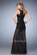 Picture of: Jersey Sheer Stripe Prom Dress with Bandeau and Shorts in Black, Style: 22441, Back Picture