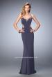 Picture of: Sheer Strap Jersey Prom Dress with Beaded Detail in Silver, Style: 22461, Main Picture