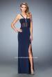 Picture of: Long Jersey Dress with Stripe Detail and Strappy Back in Blue, Style: 22463, Detail Picture 1