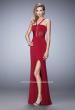 Picture of: Long Jersey Dress with Stripe Detail and Strappy Back in Red, Style: 22463, Detail Picture 2