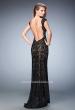 Picture of: Lace Prom gown with Open Back, Train, and Rhinestones in Black, Style: 22479, Back Picture