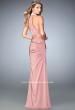 Picture of: Two Piece Jersey Prom Dress with Ruched Skirt and Pearls in Pink, Style: 22498, Back Picture