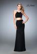 Picture of: Two Piece Jersey Prom Dress with Ruched Skirt and Pearls in Black, Style: 22498, Detail Picture 1