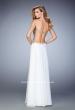 Picture of: Chiffon Prom Dress with Sheer Detail and Lace Applique in White, Style: 22504, Back Picture