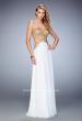 Picture of: Chiffon Prom Dress with Sheer Detail and Lace Applique in White, Style: 22504, Detail Picture 1