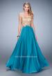 Picture of: Chiffon Prom Dress with Sheer Detail and Lace Applique in Green, Style: 22504, Detail Picture 2