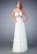 Picture of: Floral Accented Chiffon Prom Dress with Rhinestones in White, Style: 22521, Main Picture